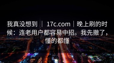 我真没想到 ｜ 17c.com｜晚上刷的时候：连老用户都容易中招。我先撤了，懂的都懂